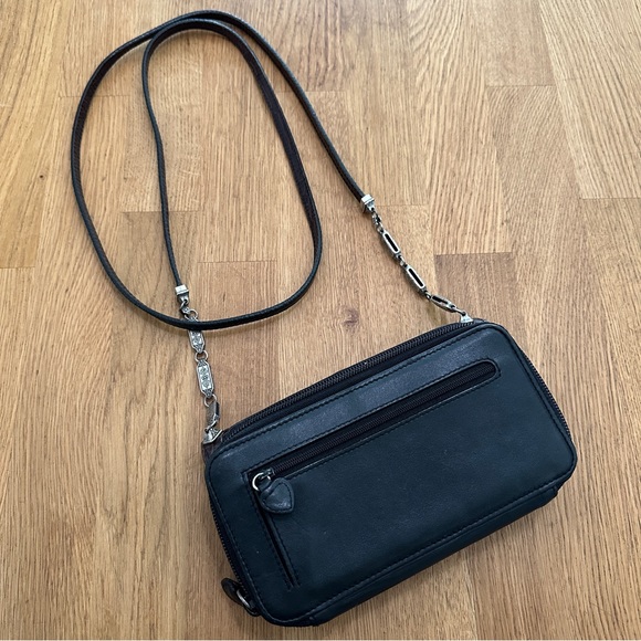 Brighton Black Brown Leather Crossbody Organizer Zip Around Wallet - Picture 2 of 15
